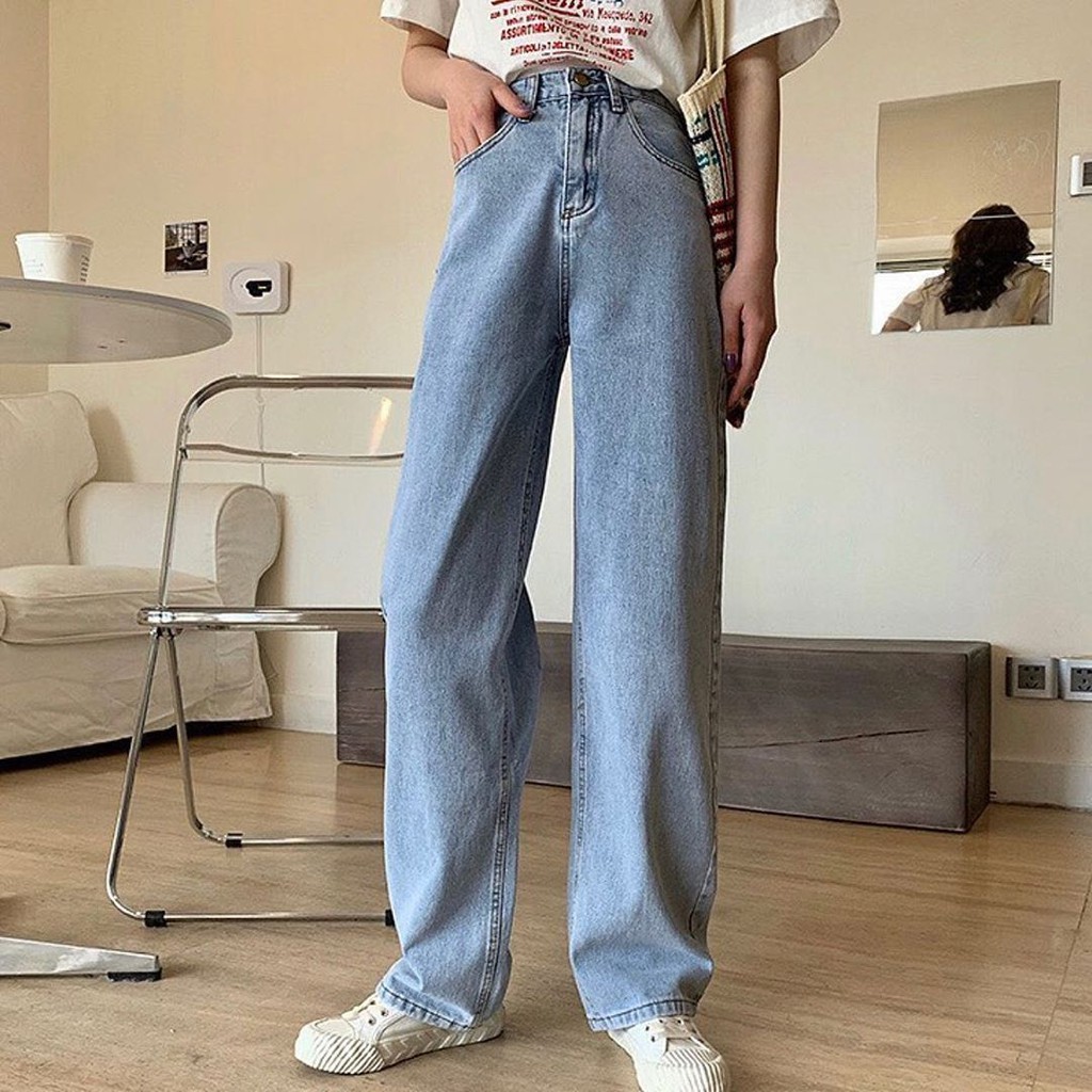 Quần jean nữ chất co giãn ống rộng cao cấp ống suông phong phong cách Hàn Quốc - ZOO12