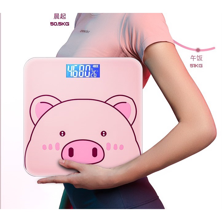 Cân Sức Khỏe Màn Hình Led Cao Cấp Cân Điện Tử Chuẩn Xác Hình Lợn Hồng