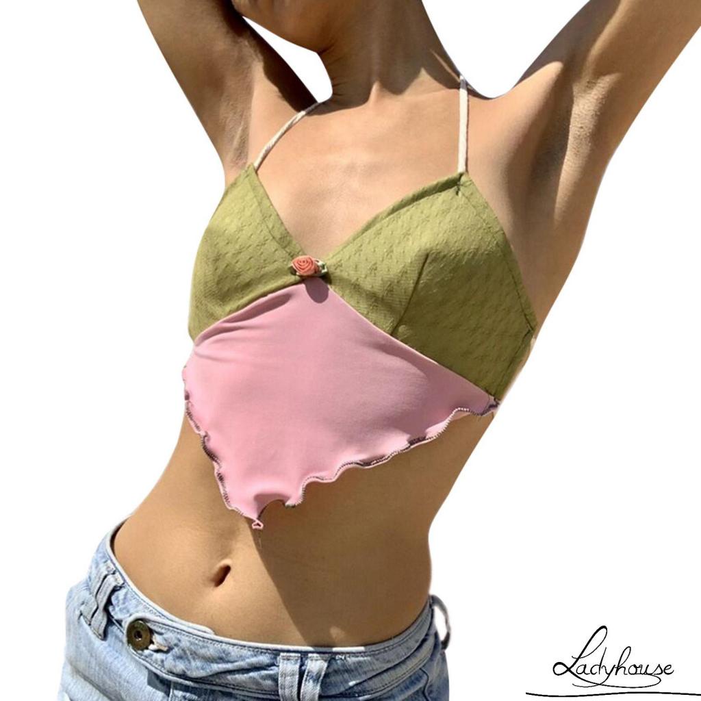 Áo cổ chữ V hở lưng màu sắc tương phản quyến rũ thời trang cho nữ