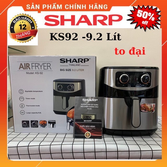 Nồi Chiên Không Dầu Sharp 9.2 Lít - Dung Tích Siêu Lớn,Thiết kế Hiện Đại, Công nghệ Chiên 360 Độ, Bảo Hành 12 Tháng