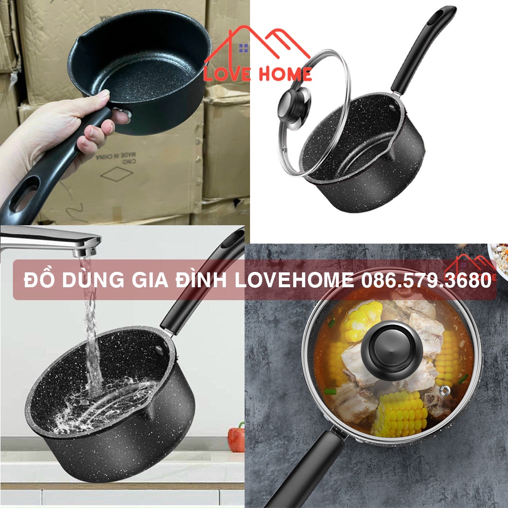 Chảo Vân Đá Chống Dính Sâu Lòng 16cm, 18cm Dùng Các Loại Bếp Từ, Bếp Điện, Bếp Gas
