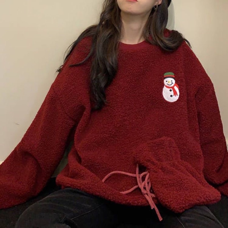 Áo Sweater Len Bông Tay Dài Form Rộng Tặng Kèm Túi Y Hình Mùa Đông Giáng Sinh Noel Cực Xinh