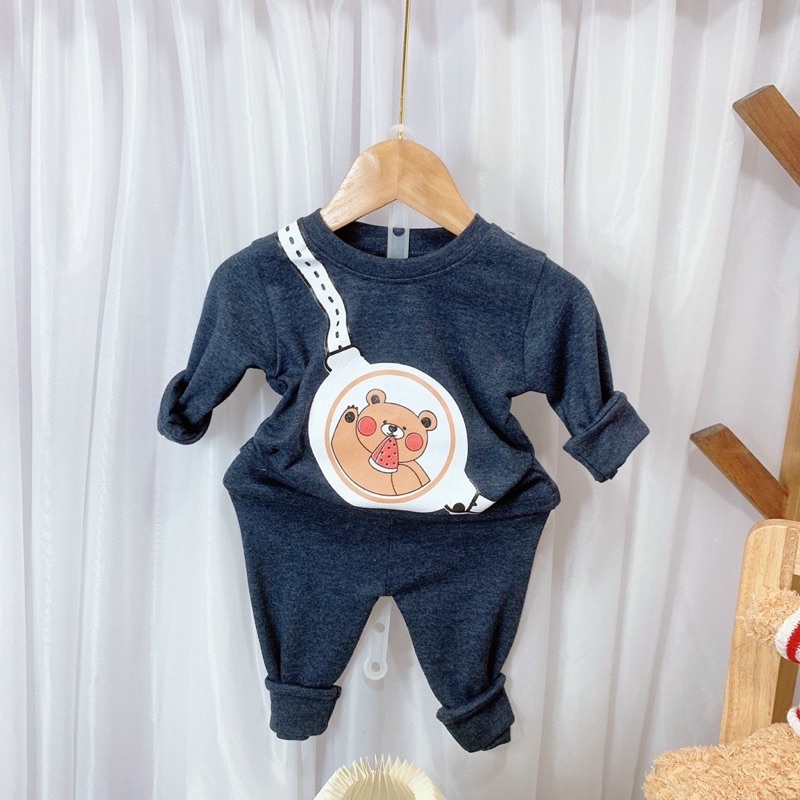 Bộ Thu Đông cho bé trai in túi gấu 8-18kg, chất len tăm dày dặn siêu hot 2022