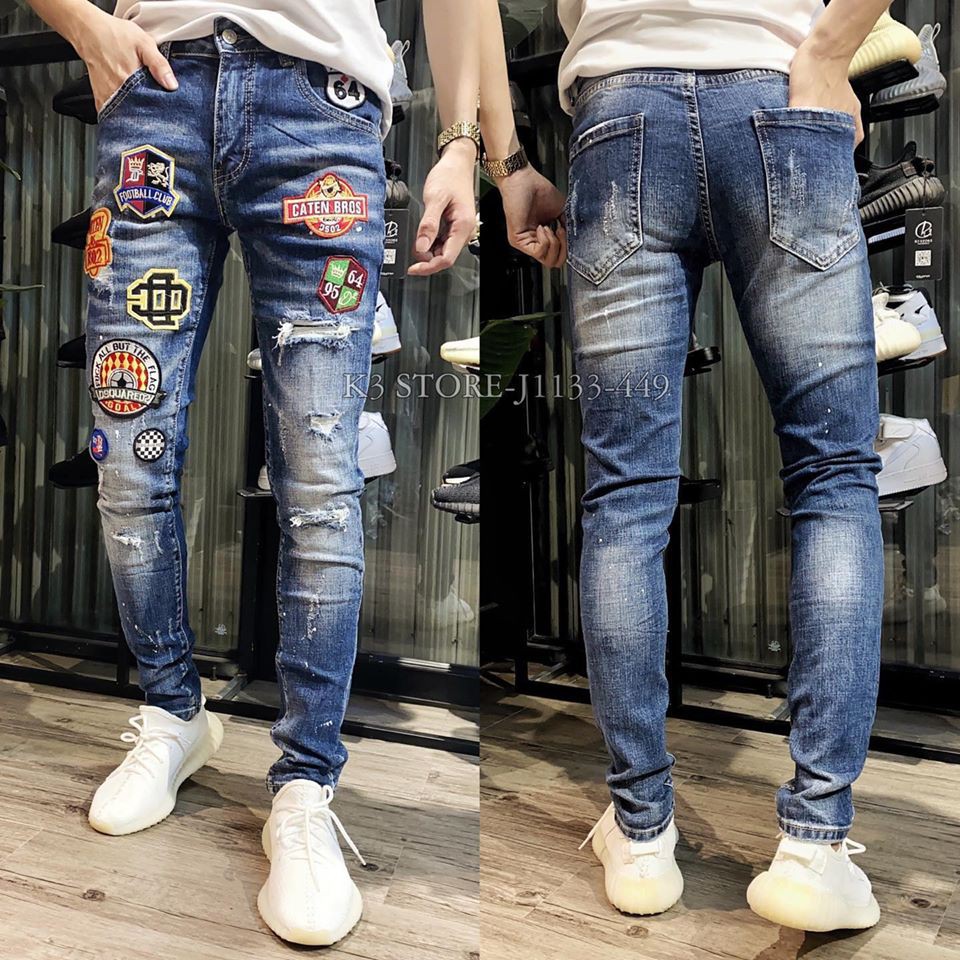 Quần jean nam logo rách sơn K3 STORE chất vải jean cao cấp có độ co dãn jean dsq bụi