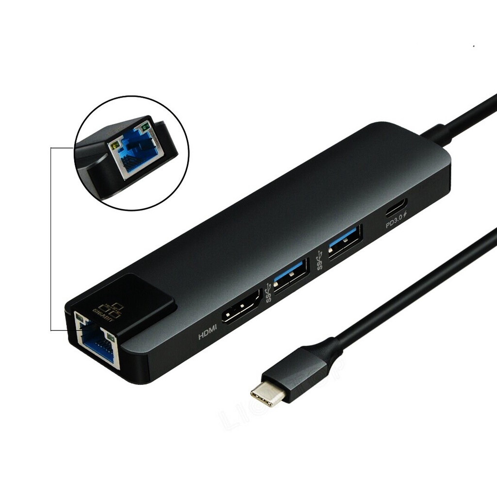 Thiết Bị Cắm Đa Cổng USB Type-C 5 Trong 1 Chuyển Đổi Sang HDMI 4K USB 3.0 PB Gigabit Ethernet Rj45 Lan