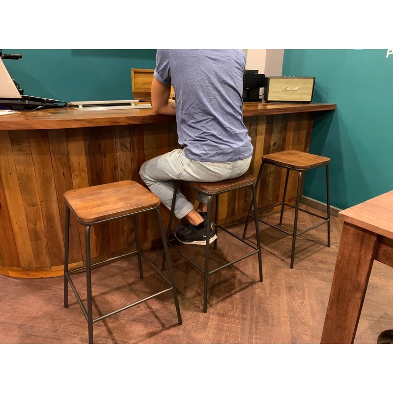 Hot [Xuất Khẩu] Ghế quầy bar cho quán cafe nhà hàng phong cách Âu Mỹ -Ghế đôn tròn chân cao gỗ keo