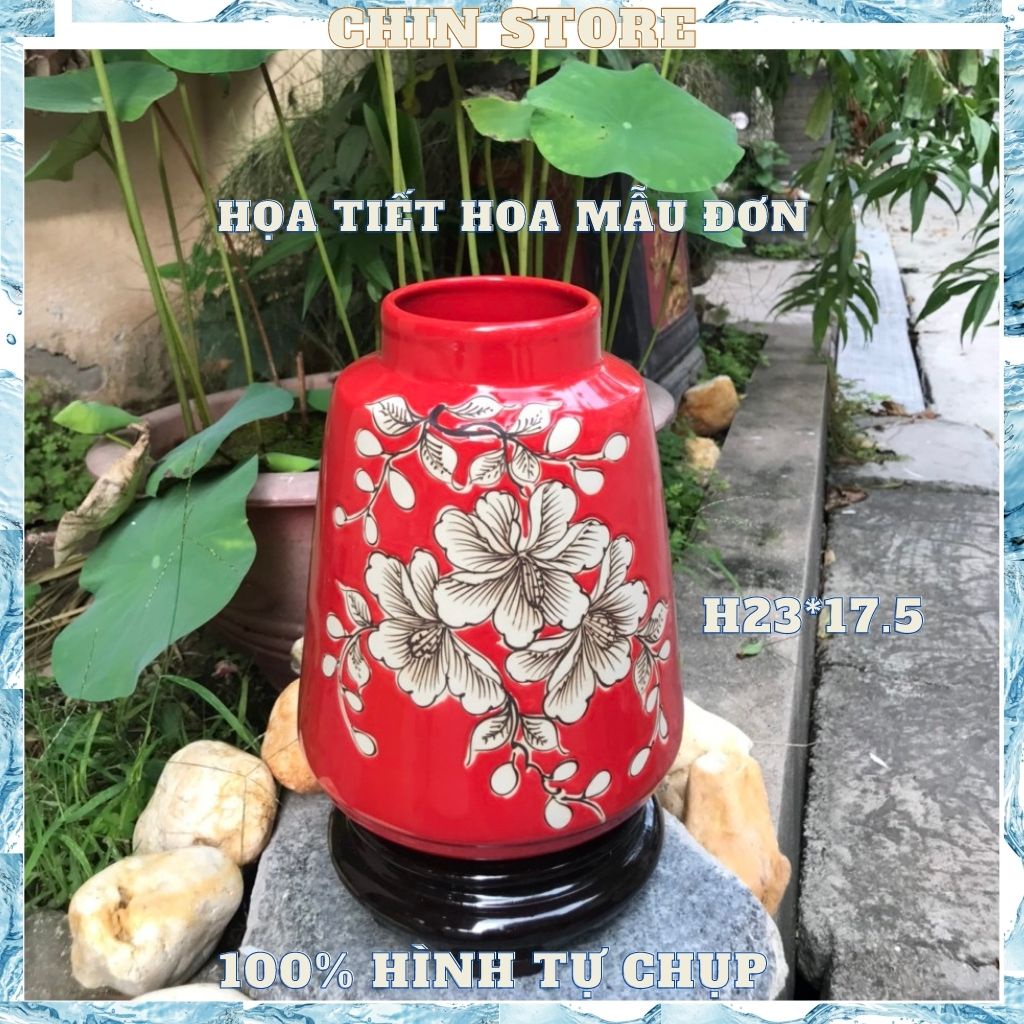 Bình hoa decor, lọ hoa decor gốm sứ BÁT TRÀNG họa tiết hoa vẽ bằng tay cổ ngắn nhiều mẫu 23*17 cm