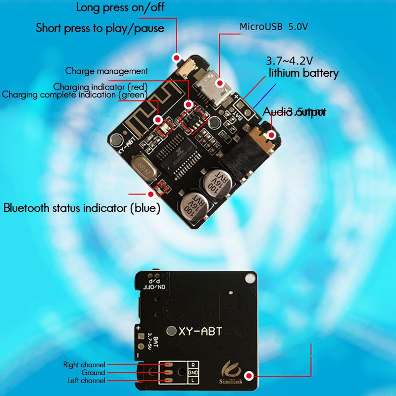 Bluetooth 5.0 Audio Receiver Board for Sinilink WIFI Mobile Control APP Mp3 Lossless Decoder Board Wireless Music ule