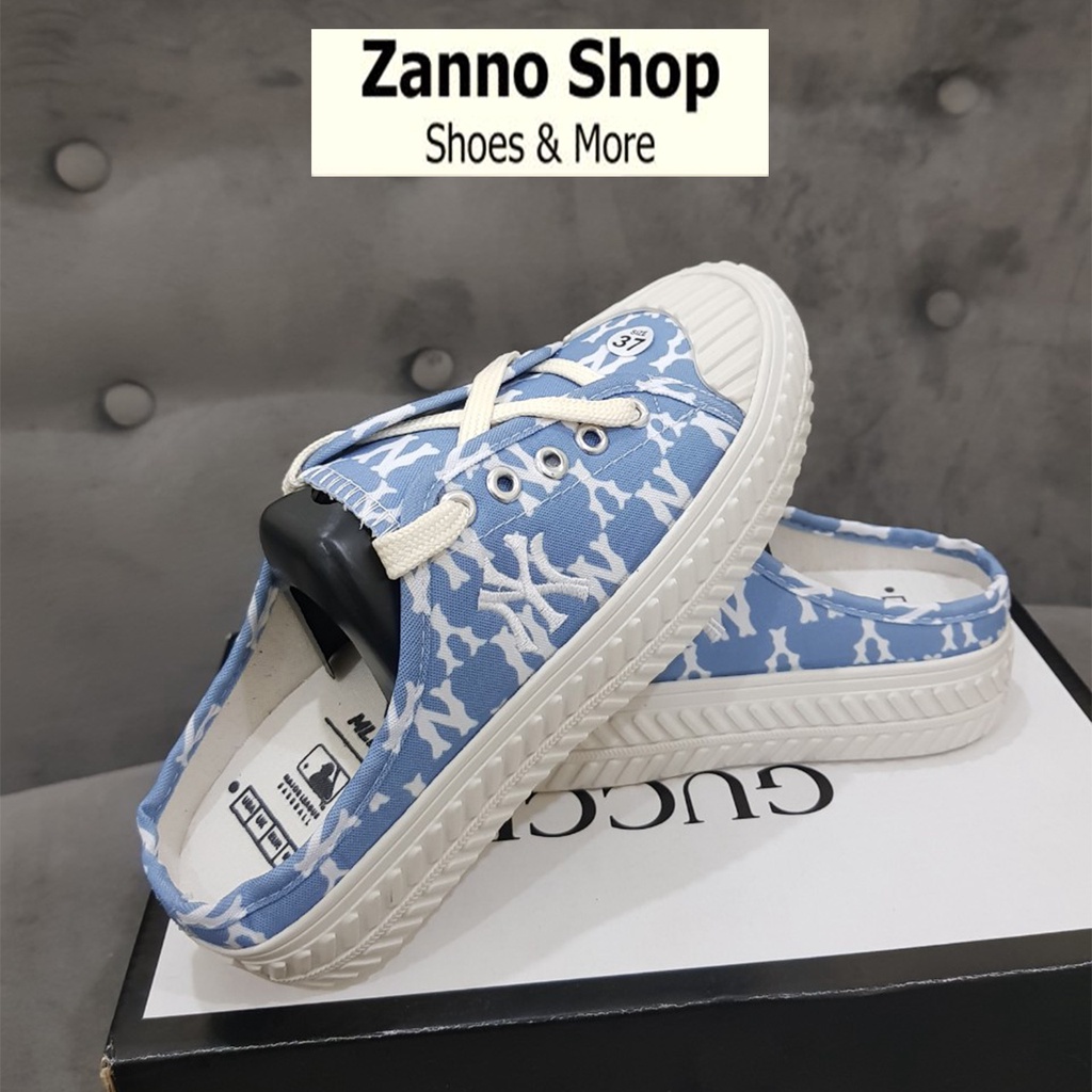 [HOT HIT] Giày Sục Đạp Gót Nữ Ny ZANNO Chữ Thêu, Màu Xanh Nhạt Xanh Xám (Ảnh, Video Thật)