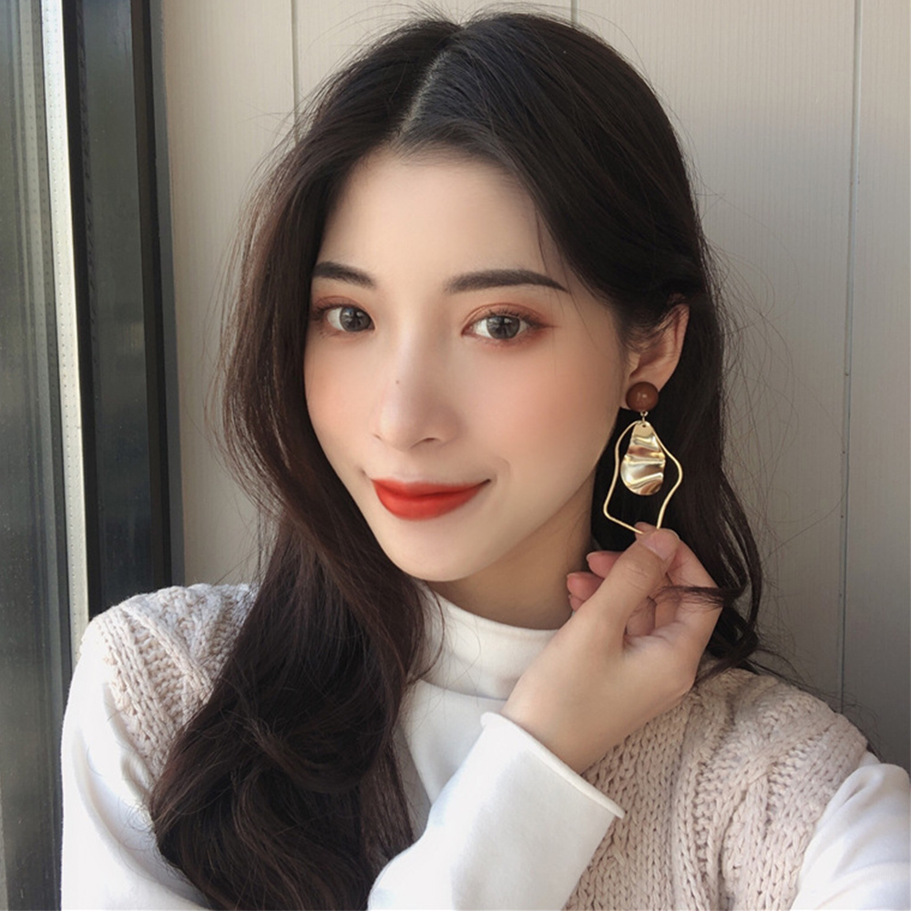 Cặp Bông Tai Hợp Kim Thiết Kế Kiểu Hình Học Phong Cách Vintage