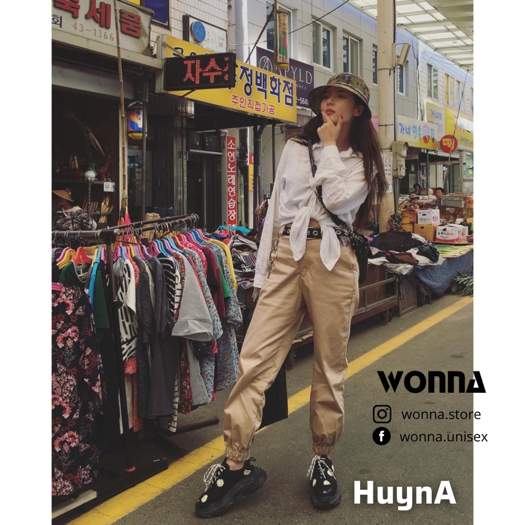 Quần jogger BLACKPINK LISA, ROSÉ & Hyuna Kaki Nam Nữ Dây Xích Cá Tính Ulzzang Kpop Cheap Moment