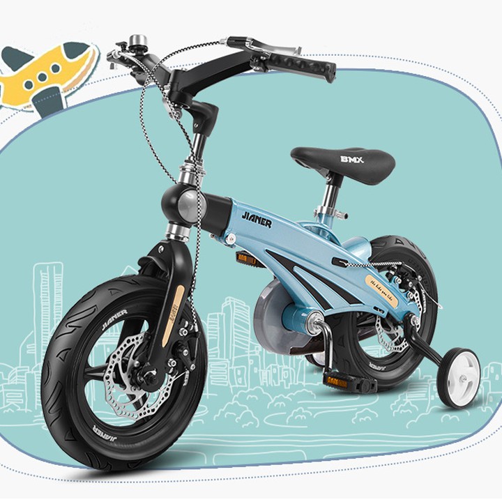 [Tặng bơm xe] Xe đạp trẻ em vành đúc có 2 bánh phụ có thể tháo rời cho trẻ tư 2-8 tuổi size 14 inch kiểu dáng thể thao