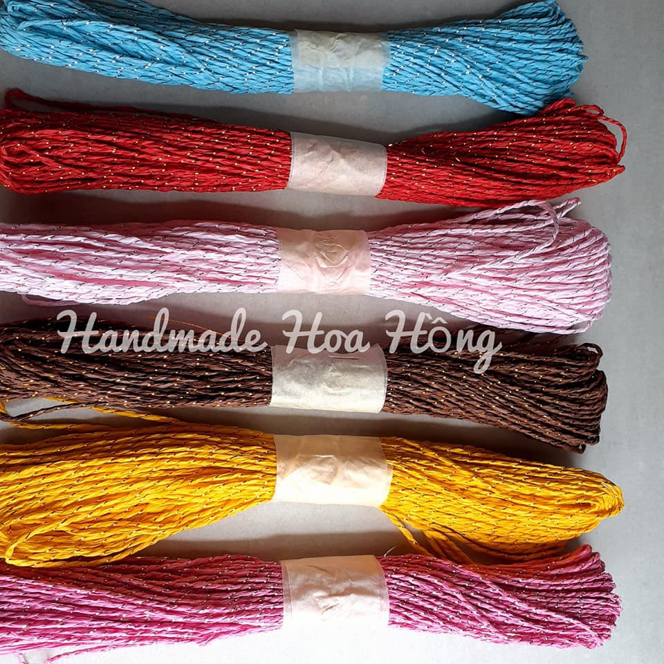 12 mét Dây bố giấy 2mm có quấn dây kim tuyến, nhiều màu - Dây treo dùng trong handmade, làm mẹt dây mây,....