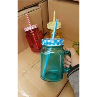 LY THỦY TINH 500ml kèm 1 ống hút ( màu ngẫu nhiên)