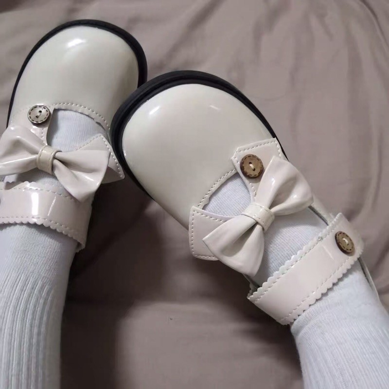 Giày lolita viền sóng phối nơ mã 618