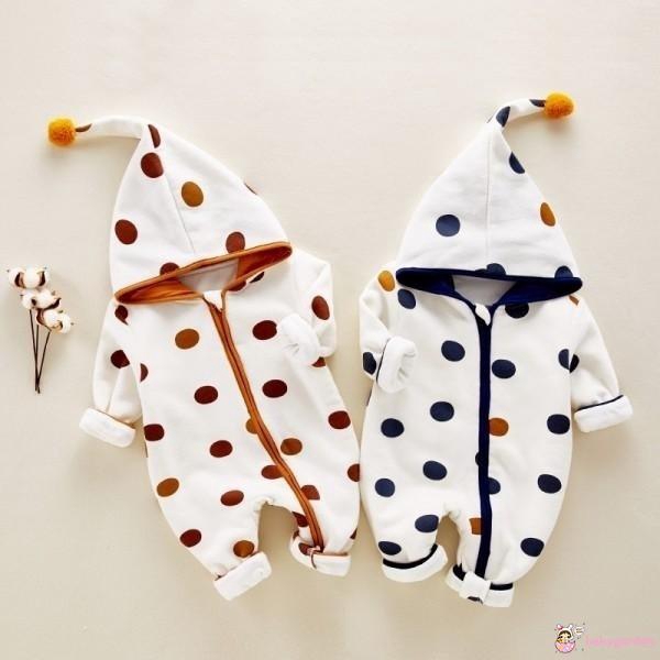 Romper hoodie họa tiết chấm bi đáng yêu cho bé