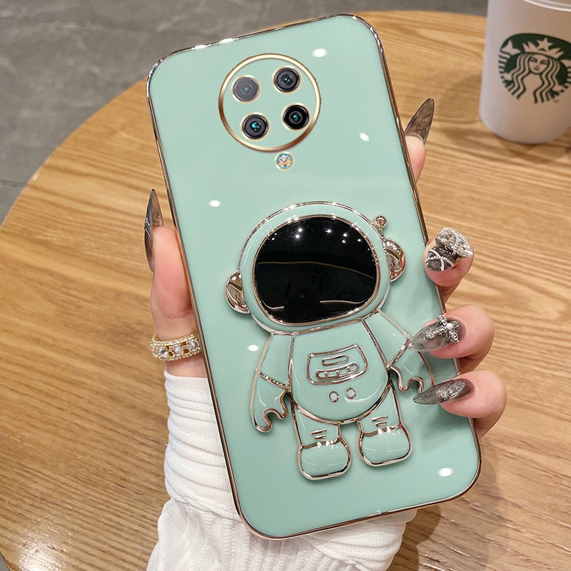 ốp lưng Giá đỡ phi hành gia mạ vàng sang trọng Giá đỡ tích hợp Vỏ mềm Tương thích với Cho XIAOMI Redmi K40 K30 K20 PRO K40 Gaming K30Ultra K30i K30S K40S POCO X2 F2PRO F3 F4 Ốp silicon TPU màu trơn đơn giản case