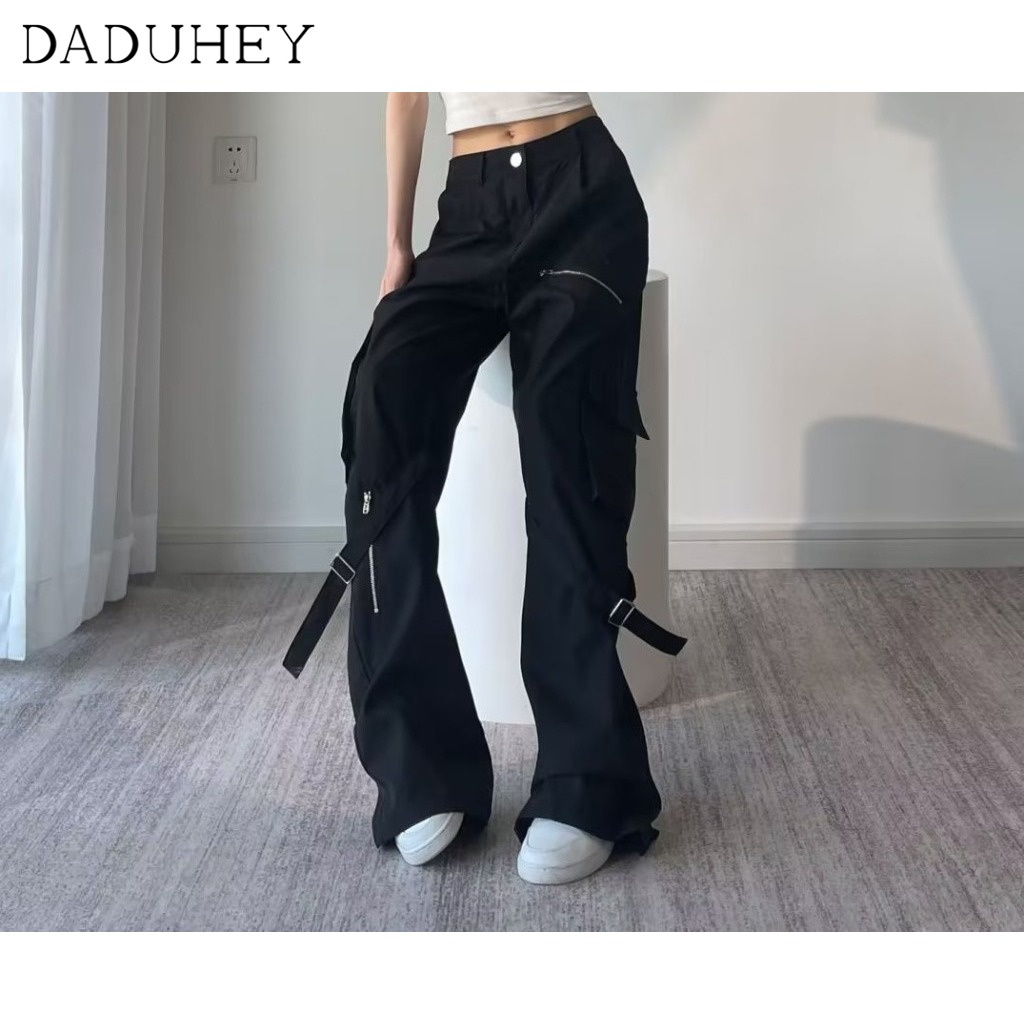 DaDuHey Men's and Women's Loose Multi-Pocket Zipper Overalls American Street Trendy Cool Casual Straight Pants