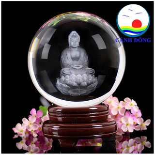 Quả cầu pha lê Phật A Di Đà 3D tặng kèm đế pha lê trang nhã