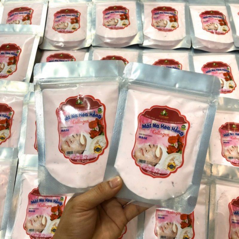 (Chính Hãng) Gói 1000gr Mặt Nạ Collagen Hoa Hồng Cánh Trắng Da Nguyên Chất Handmade