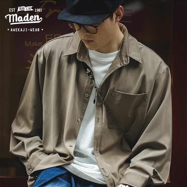 Áo sơ mi MADEN tay dài vải satin kiểu retro Mỹ cá tính thời trang cho nam