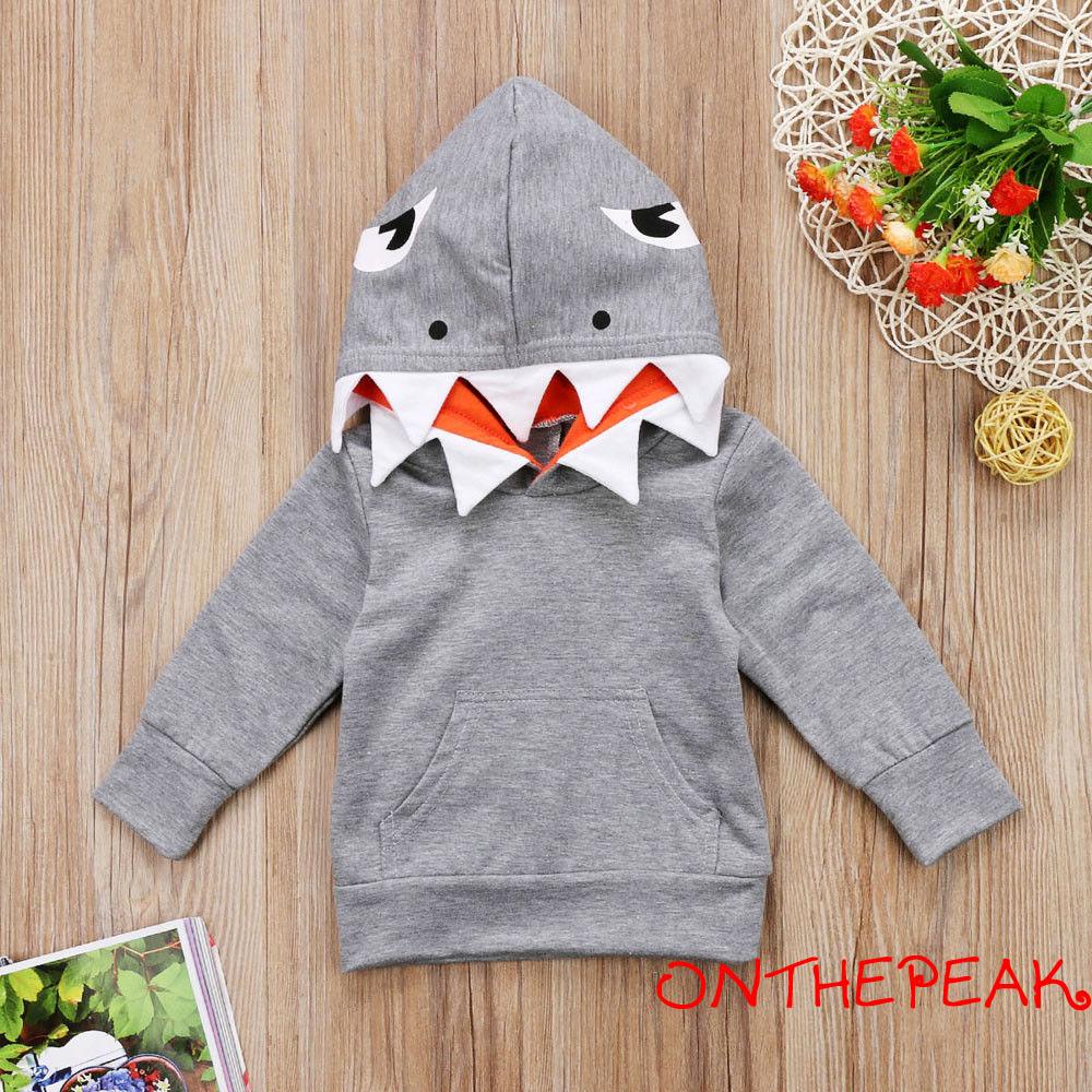 Áo hoodies có nón dài tay in hình cá mập dễ thương cho bé