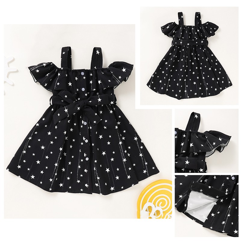 mikrdoo Kid Toddler Baby Girl Star Print Off-Shoulder Summer Cute Party Dress