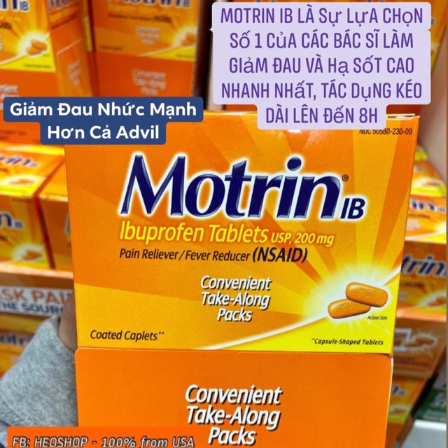 Viên uống Ibuprofen Motrin IB 200mg Mỹ