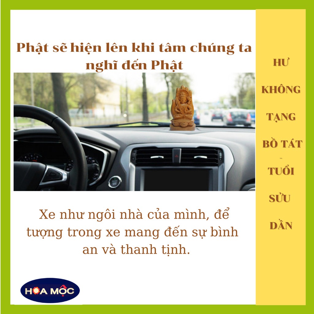 Tượng Phật bản mệnh Hư Không Tạng bằng gỗ {tuổi Sửu, Dần} tượng để xe hơi, bàn làm việc[Free ship]hoa moc