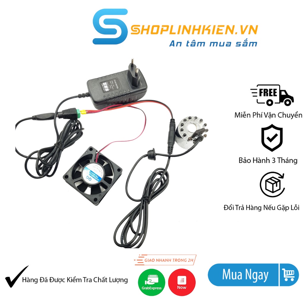 Combo Phun Sương Tạo Hơi Nước 12 LED24V(Phun sương+ Quạt + nguồn)-Động Cơ Tạo Hơi Nước-Bộ Tạo Sương Siêu Âm-Shoplinhkien