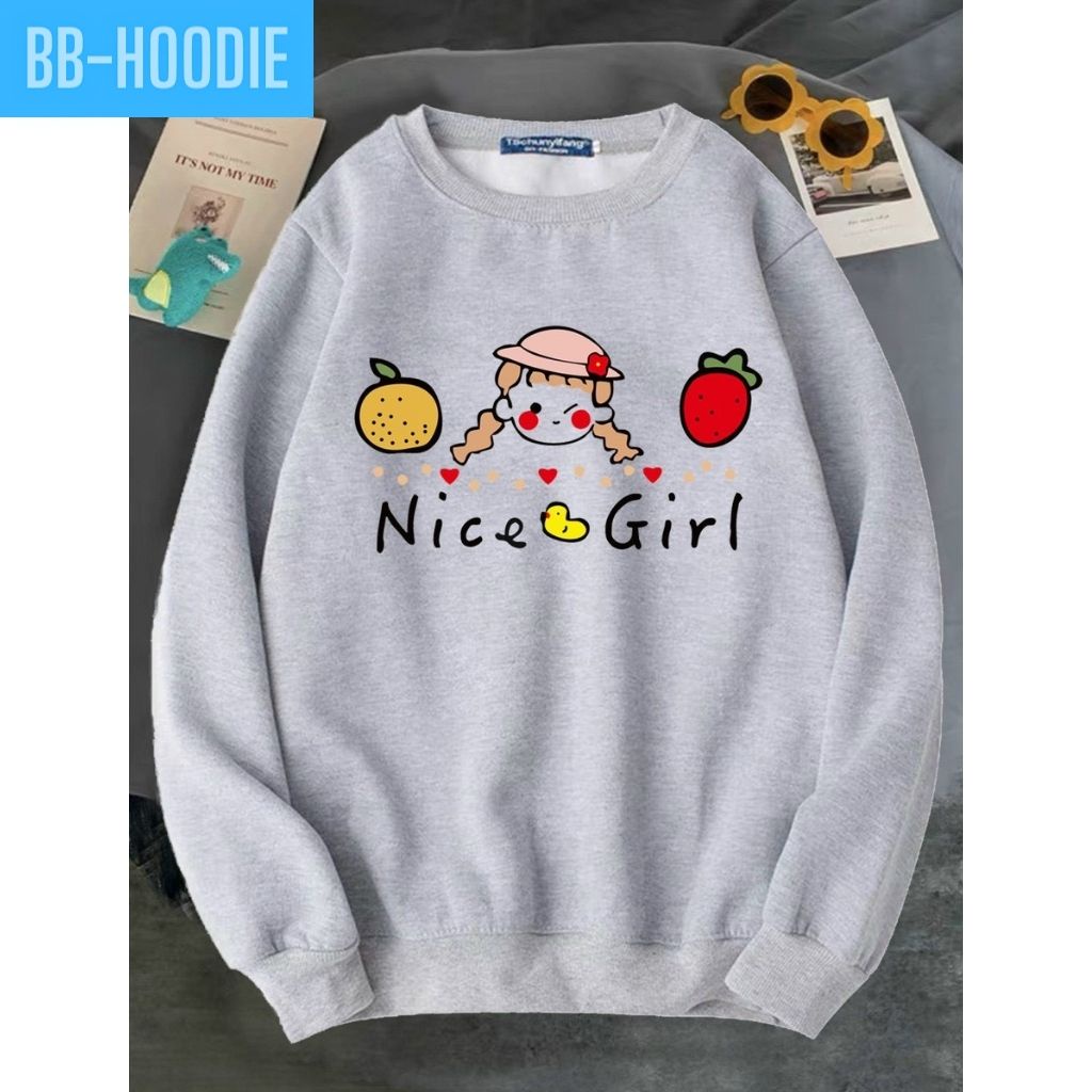 Áo Sweater Nỉ Bông NICE GIRL Thu Đông Ulzzang Unisex Form Rộng