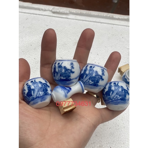Bộ 5 chiếc cóng sứ tai tre đục triện phụ kiện lồng chim vành khuyên, hút mật ốc mít giá rẻ