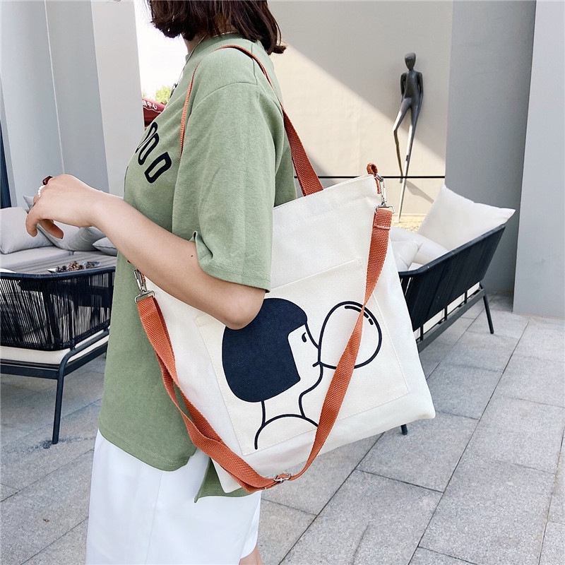 Túi Đeo Chéo Vải Bố Thiết Kế Mới Xinh Xắn Thời Trang Dành Cho Nữ