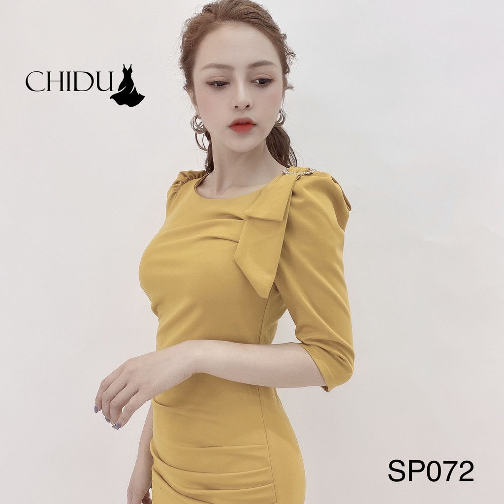 CHIDU Đầm body công sở quyến rũ, đầm body chốt đá vai siêu xinh SP072