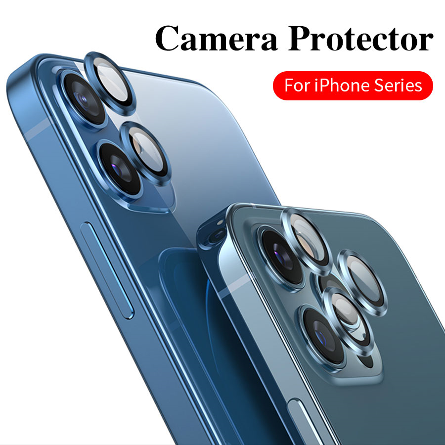 Ốp Điện Thoại Kính Cường Lực 2 Trong 1 Có Vòng Kim Loại Bảo Vệ camera Sau Cho iphone 15 13 14 11 12 15 14 13 12 11 pro max