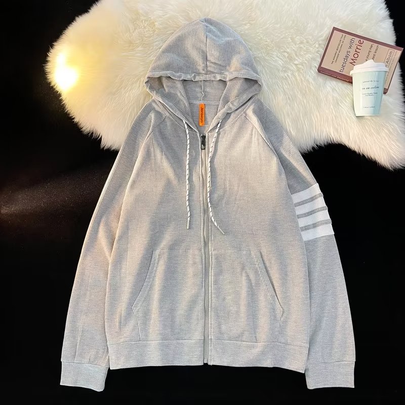 Áo Khoác hoodie Mỏng Tay Dài Dáng Rộng Phối Khóa Kéo Thời Trang Mùa Thu 2022