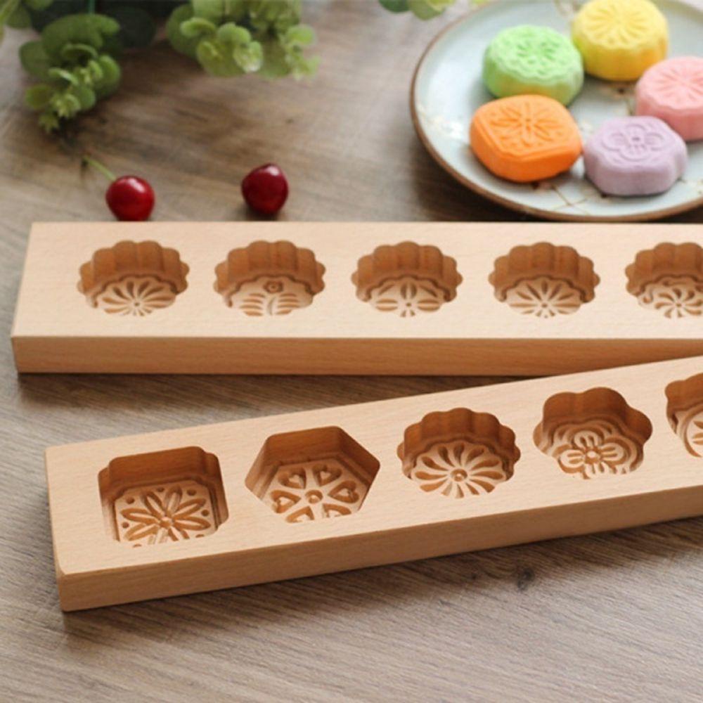 Khuôn Làm Bánh Trung Thu 5 Ngăn Hình Cá Và Hoa 3D Bằng Gỗ Thân Thiện Với Môi Trường