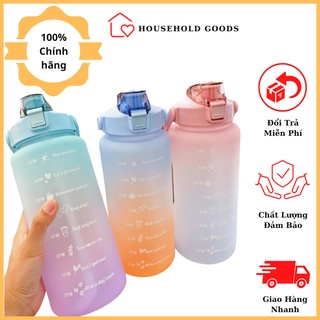 Bình nước 2 lít,bình đựng nước 2 lít,bình nước nhựa có vạch chia nhắc giờ dành cho người lười uống nước kèm sticker