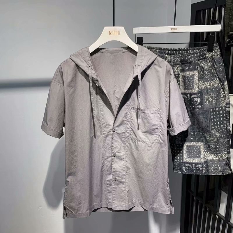 Men's Short Sleeve Shirt With Cap Korean Fashion