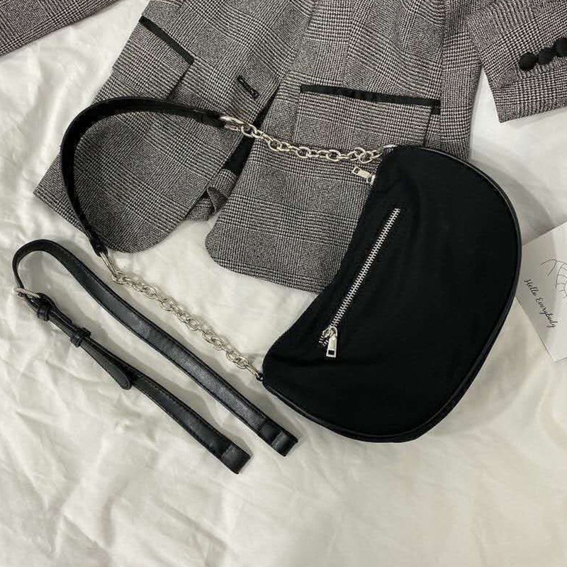 Túi Đeo Vai Màu Đen Có Khóa Kéo Phong Cách Đường Phố