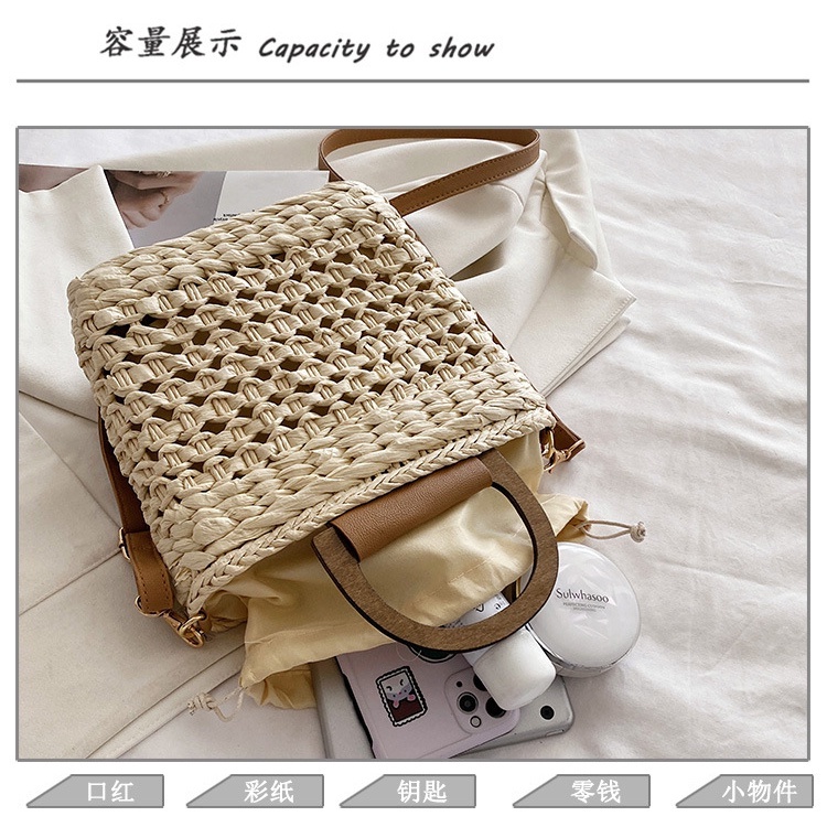 Túi cói vuông quai xách gỗ - cầm tay và đeo chéo - (New Arrival)