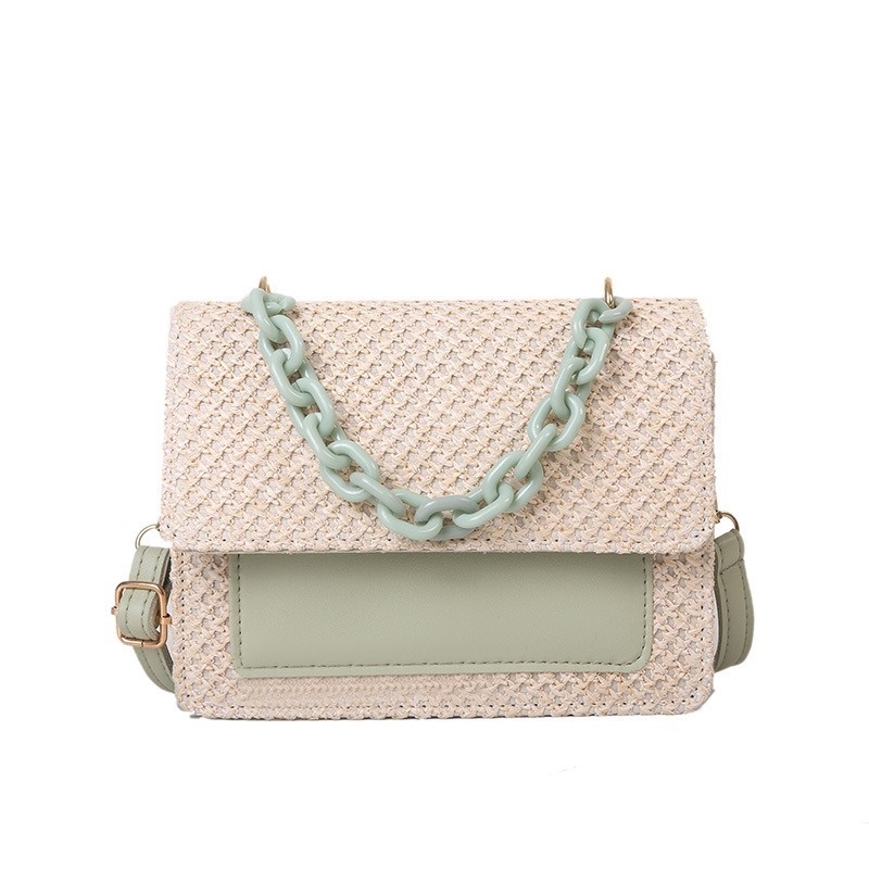 Túi Cói Đeo Chéo Hình Vuông Nhỏ Đính Ngọc Trai NB00242