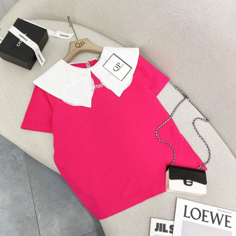 Áo miumiu cổ tim xếp ly
