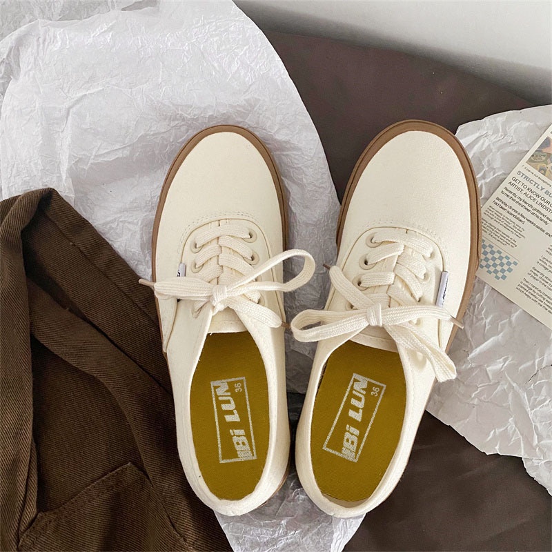 Giày Vải dây buộc đế nâu thời trang mới 2022