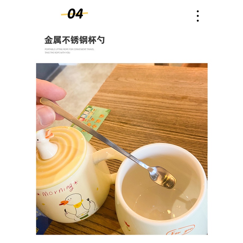 [Hàng mới về] Ly sứ nắp đậy chú Vịt đáng yêu kèm thìa khuấy - Cốc uống nước Dễ thương