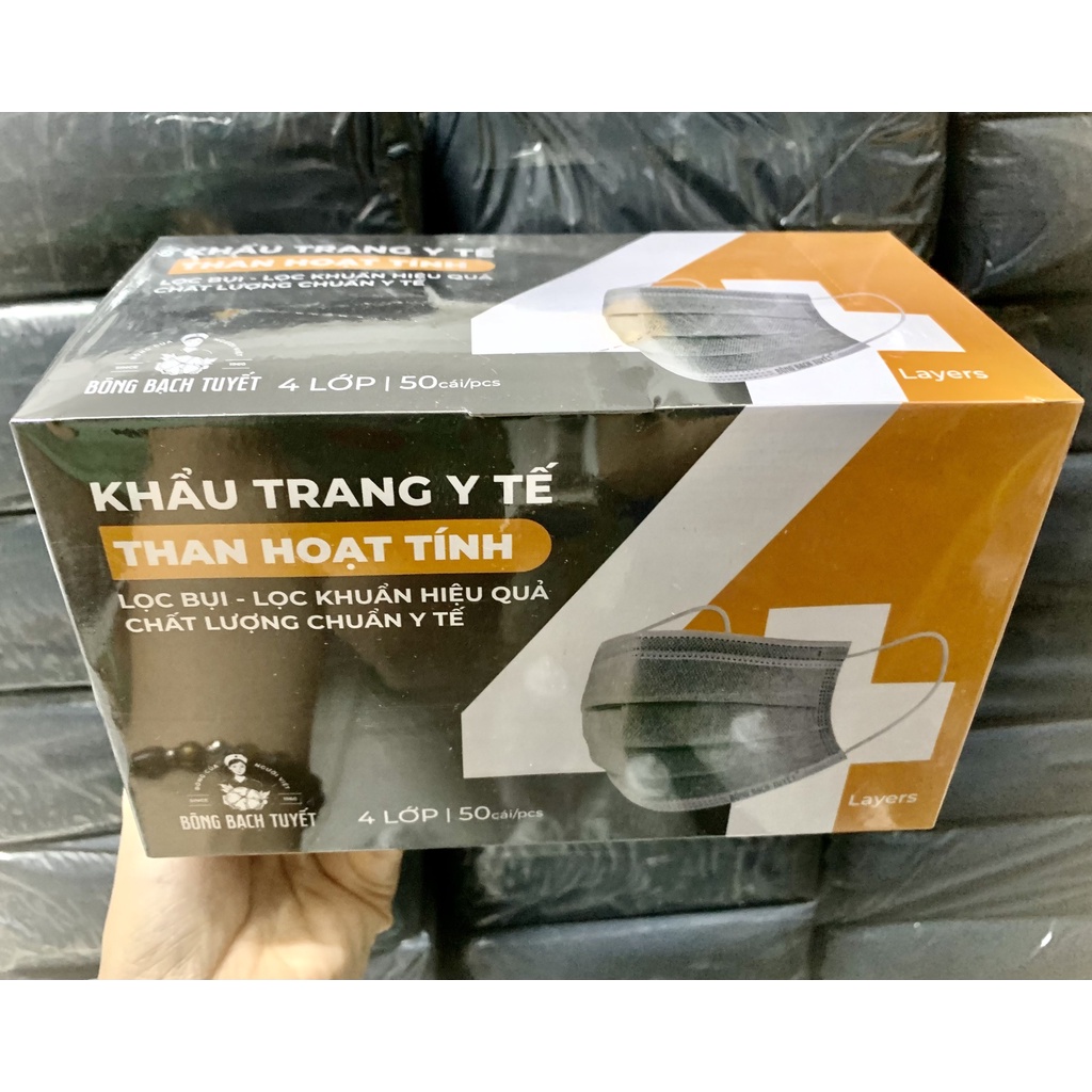 Khẩu Trang Than Hoạt Tính 4 Lớp Meriday Mới (50 cái/hộp) - Khẩu Trang Y Tế Chính Hãng Bông Bạch Tuyết