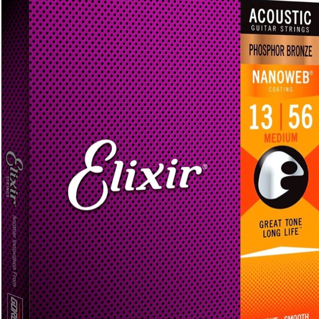 Elixir Acoustic Guitar Strings Phosphor Bronze with NANOWEB Medium 13-56 (16102)