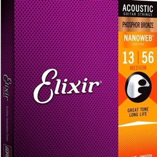Elixir Acoustic Guitar Strings Phosphor Bronze with NANOWEB Medium 13-56