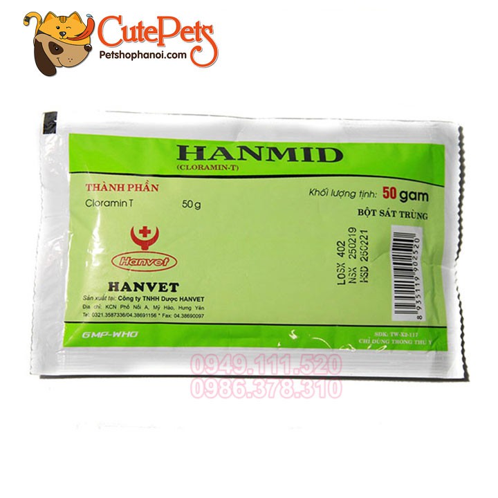 Bột sát trùng Hanmid 50g Cloramin-T Dành cho thú cưng - CutePets