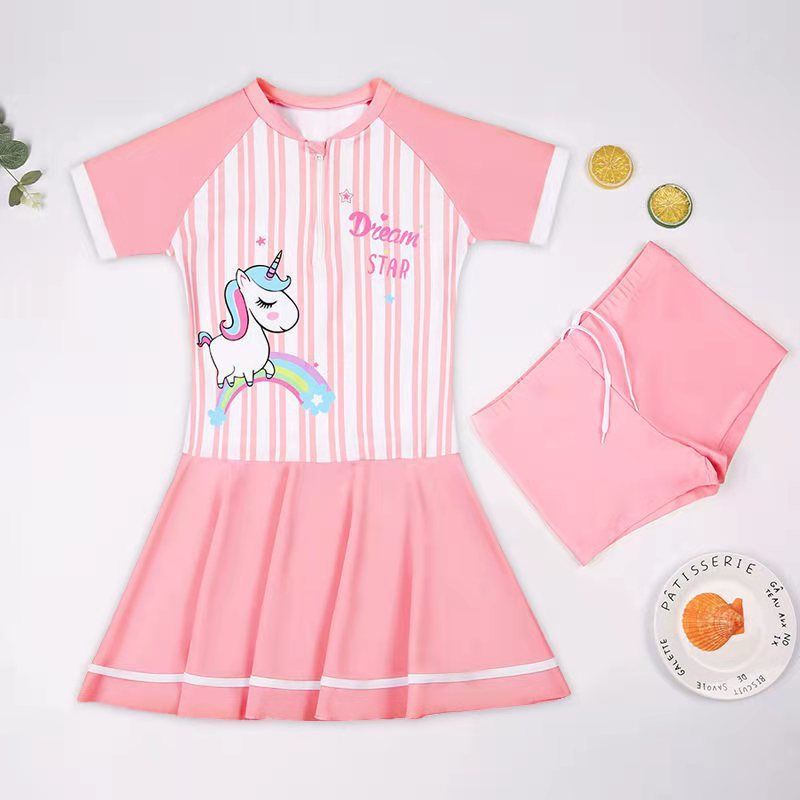Summer Thin Swimwear for Kids Lace Swimwear Conservative Swimwear for Girls Sinh viên trường tiểu học Girls của trẻ em Flat -ange Suncreen Áo tắm trong bộ đồ bơi Slim Dry Slim Fast Slim nhanh